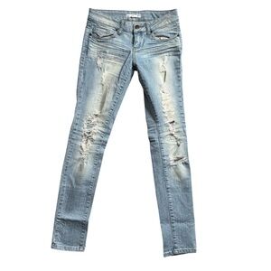 2.1 Denim Women’s Light Wash Distressed Mid Rise Skinny Jeans Size 0